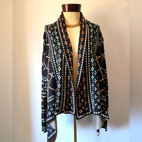 BCBG MAXAZARIA Silk/ Cotton Blend Geometric Patterned Open Cardigan. XS - Picture 1 of 11